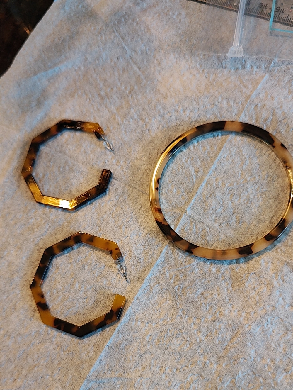Tortoiseshell Octagon Hoop Earrings and Bangle Bracelet Set